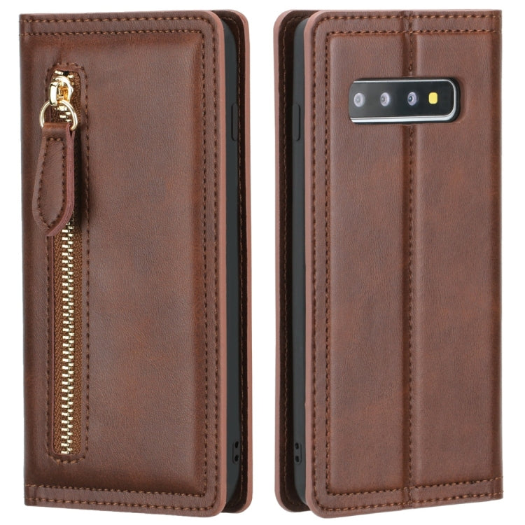 For Galaxy S10 Skin Texture Magnetic Zipper Horizontal Flip Leather Case with Card Slot & Wallet