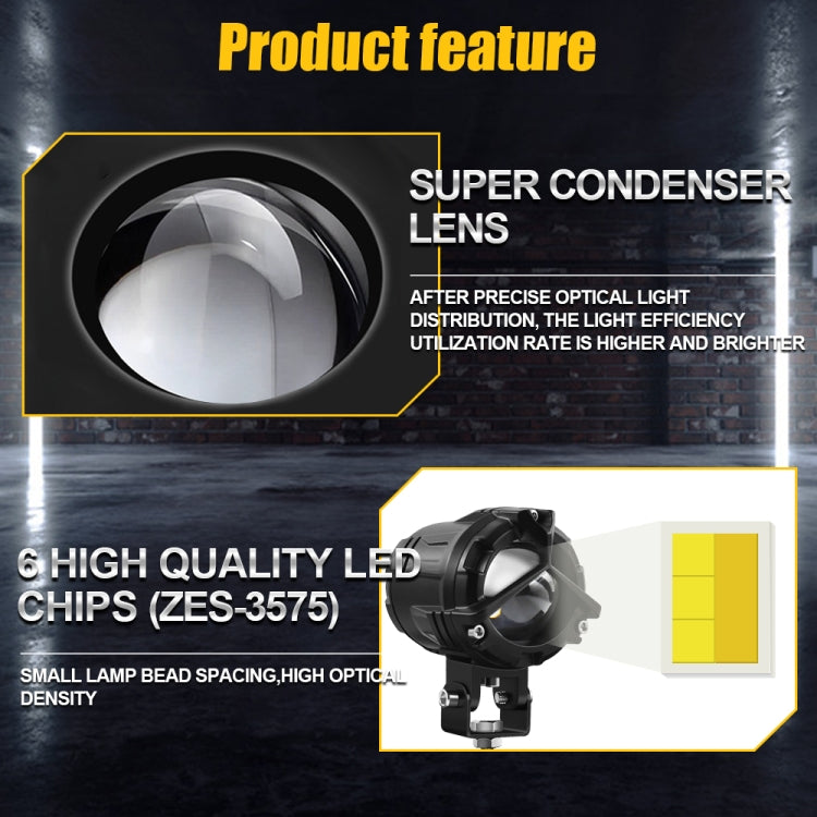 G0025 M3 9-30V 90W 6000K/3000K 9000LM 6 ZES-3575 LEDs White Light+Yellow Light Motorcycle Large Lens Spotlight