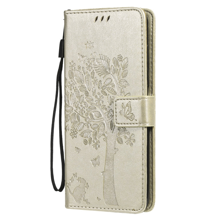 For Nokia 6.3 Tree & Cat Pattern Pressed Printing Horizontal Flip PU Leather Case with Holder & Card Slots & Wallet & Lanyard