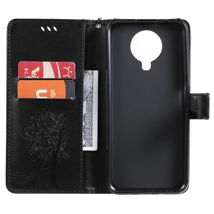 For Nokia 6.3 Tree & Cat Pattern Pressed Printing Horizontal Flip PU Leather Case with Holder & Card Slots & Wallet & Lanyard