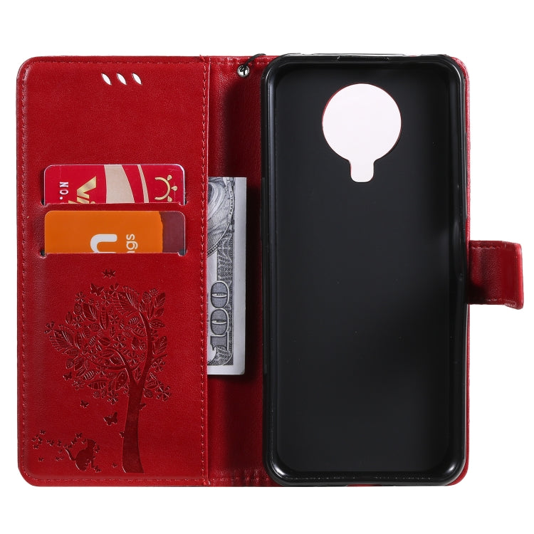 For Nokia 6.3 Tree & Cat Pattern Pressed Printing Horizontal Flip PU Leather Case with Holder & Card Slots & Wallet & Lanyard