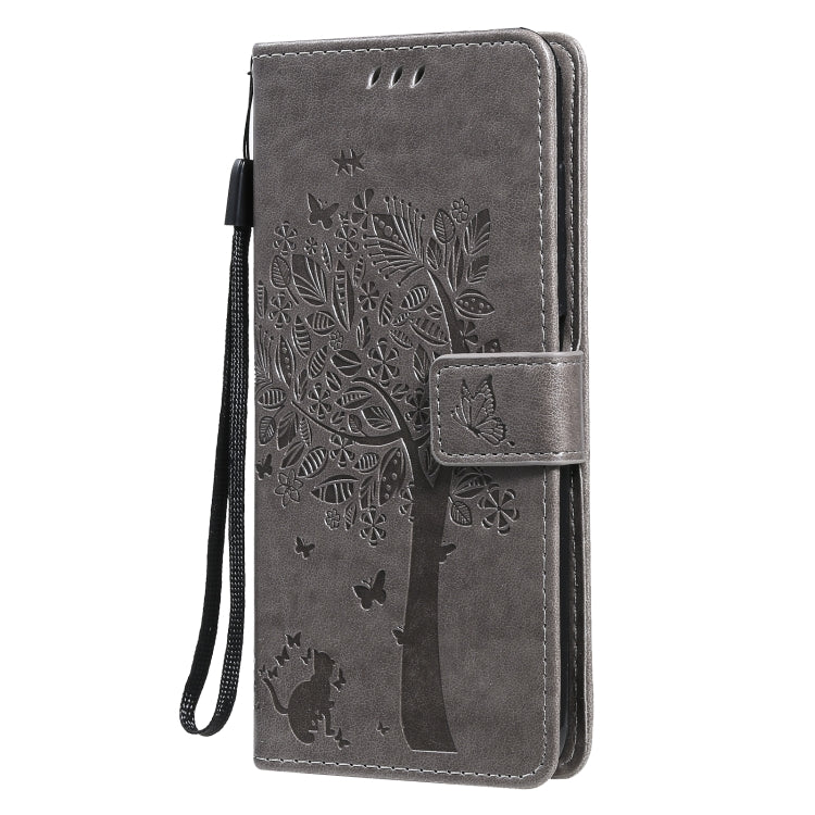 For Nokia 6.3 Tree & Cat Pattern Pressed Printing Horizontal Flip PU Leather Case with Holder & Card Slots & Wallet & Lanyard