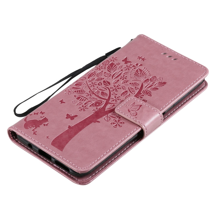 For Nokia 6.3 Tree & Cat Pattern Pressed Printing Horizontal Flip PU Leather Case with Holder & Card Slots & Wallet & Lanyard