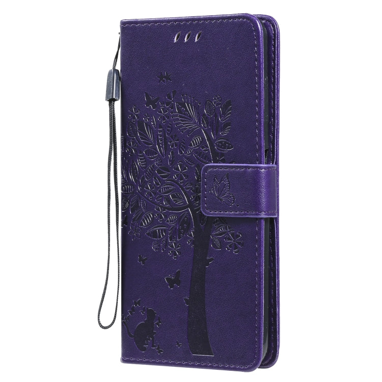 For Nokia 6.3 Tree & Cat Pattern Pressed Printing Horizontal Flip PU Leather Case with Holder & Card Slots & Wallet & Lanyard