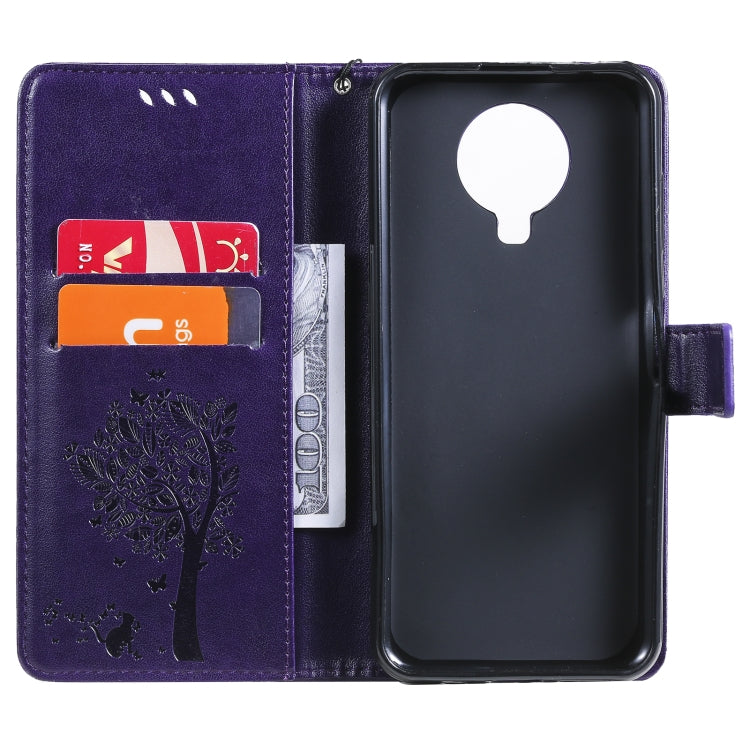 For Nokia 6.3 Tree & Cat Pattern Pressed Printing Horizontal Flip PU Leather Case with Holder & Card Slots & Wallet & Lanyard