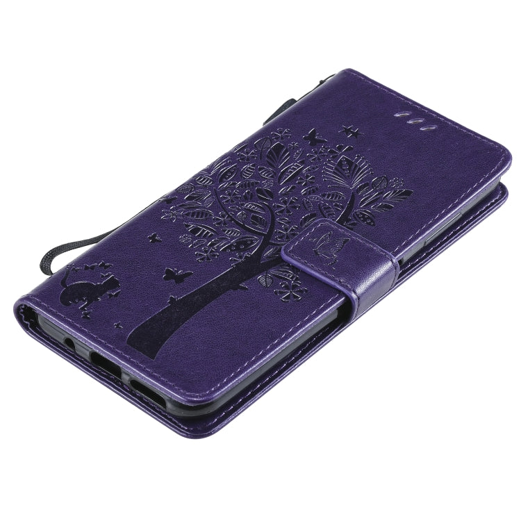 For Nokia 6.3 Tree & Cat Pattern Pressed Printing Horizontal Flip PU Leather Case with Holder & Card Slots & Wallet & Lanyard