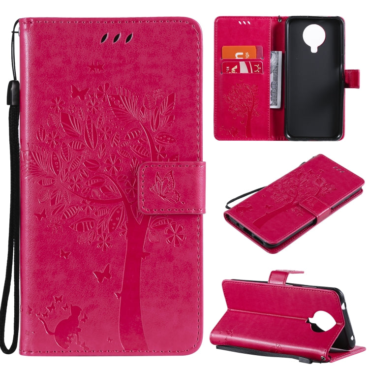 For Nokia 6.3 Tree & Cat Pattern Pressed Printing Horizontal Flip PU Leather Case with Holder & Card Slots & Wallet & Lanyard