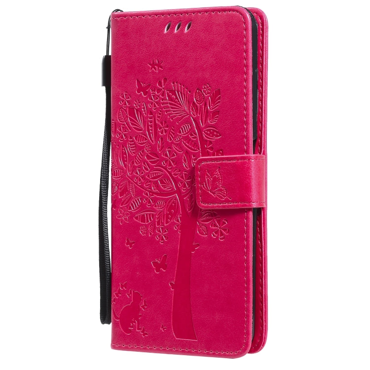 For Nokia 6.3 Tree & Cat Pattern Pressed Printing Horizontal Flip PU Leather Case with Holder & Card Slots & Wallet & Lanyard