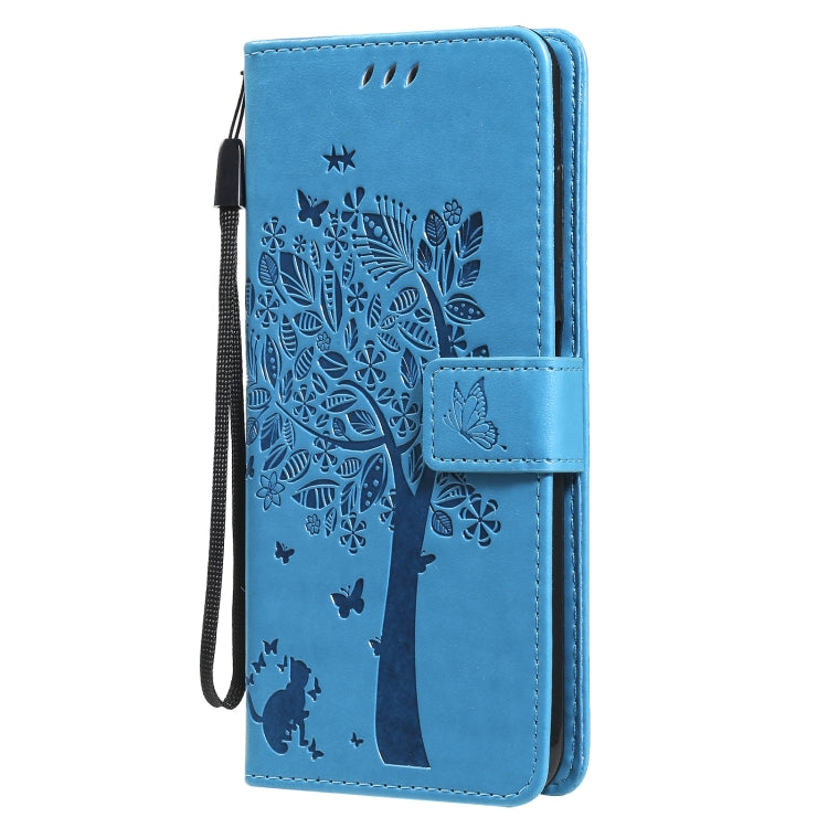 For Nokia 6.3 Tree & Cat Pattern Pressed Printing Horizontal Flip PU Leather Case with Holder & Card Slots & Wallet & Lanyard