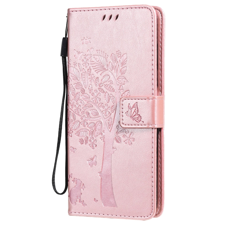 For Nokia 6.3 Tree & Cat Pattern Pressed Printing Horizontal Flip PU Leather Case with Holder & Card Slots & Wallet & Lanyard