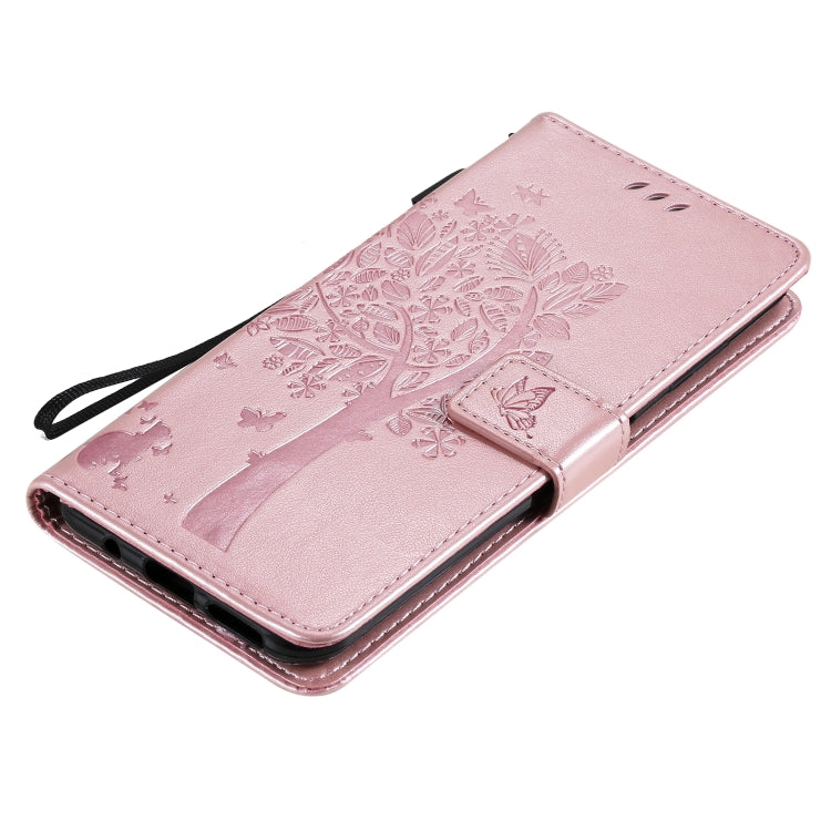 For Nokia 6.3 Tree & Cat Pattern Pressed Printing Horizontal Flip PU Leather Case with Holder & Card Slots & Wallet & Lanyard