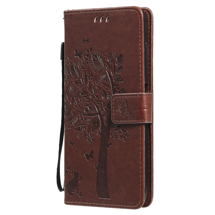 For Nokia 6.3 Tree & Cat Pattern Pressed Printing Horizontal Flip PU Leather Case with Holder & Card Slots & Wallet & Lanyard