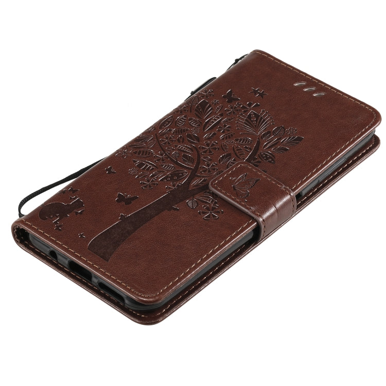 For Nokia 6.3 Tree & Cat Pattern Pressed Printing Horizontal Flip PU Leather Case with Holder & Card Slots & Wallet & Lanyard