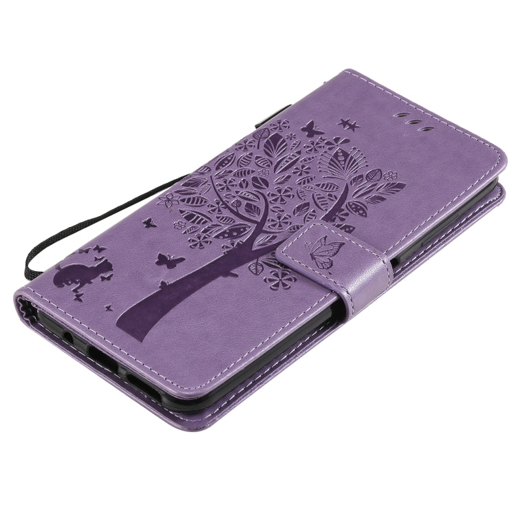 For Nokia 6.3 Tree & Cat Pattern Pressed Printing Horizontal Flip PU Leather Case with Holder & Card Slots & Wallet & Lanyard