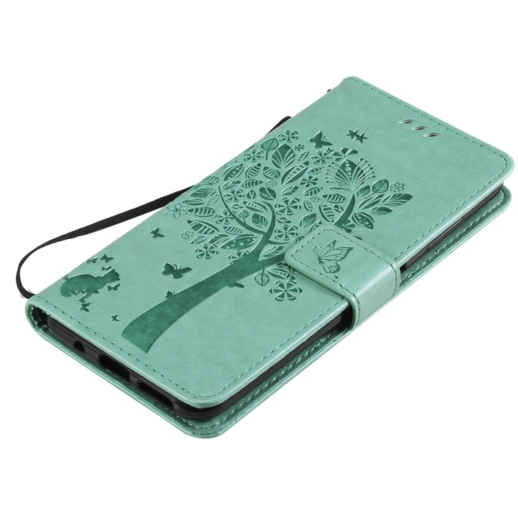 For Nokia 6.3 Tree & Cat Pattern Pressed Printing Horizontal Flip PU Leather Case with Holder & Card Slots & Wallet & Lanyard