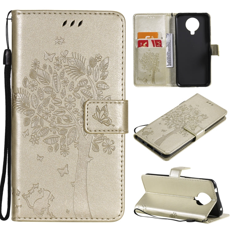 For Nokia G20 Tree & Cat Pattern Pressed Printing Horizontal Flip PU Leather Case with Holder & Card Slots & Wallet & Lanyard