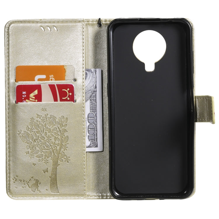 For Nokia G20 Tree & Cat Pattern Pressed Printing Horizontal Flip PU Leather Case with Holder & Card Slots & Wallet & Lanyard