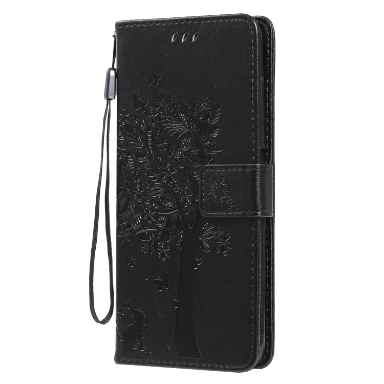For Nokia G20 Tree & Cat Pattern Pressed Printing Horizontal Flip PU Leather Case with Holder & Card Slots & Wallet & Lanyard