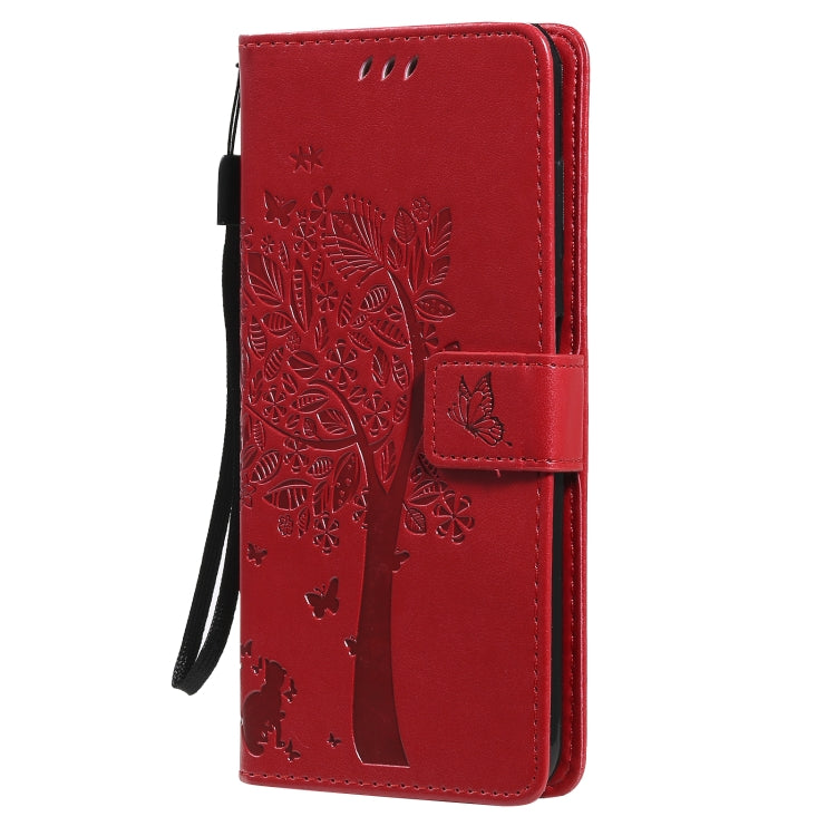 For Nokia G20 Tree & Cat Pattern Pressed Printing Horizontal Flip PU Leather Case with Holder & Card Slots & Wallet & Lanyard