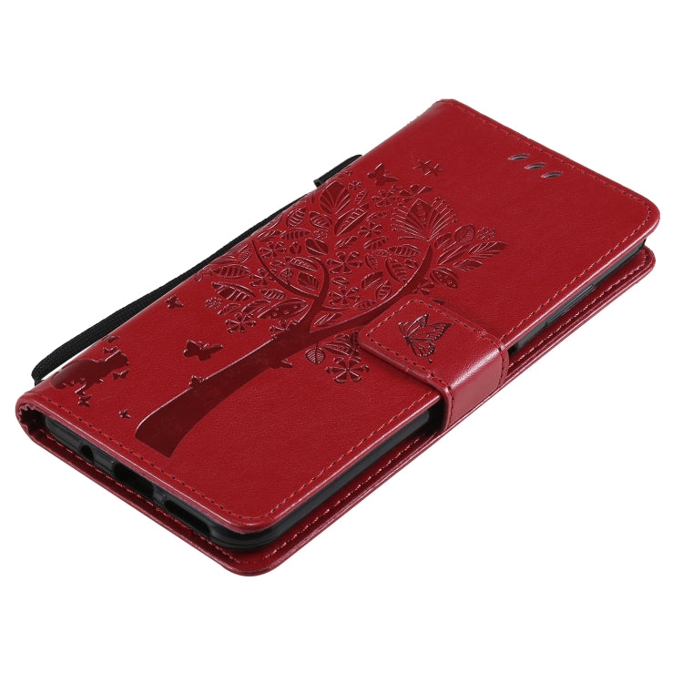 For Nokia G20 Tree & Cat Pattern Pressed Printing Horizontal Flip PU Leather Case with Holder & Card Slots & Wallet & Lanyard