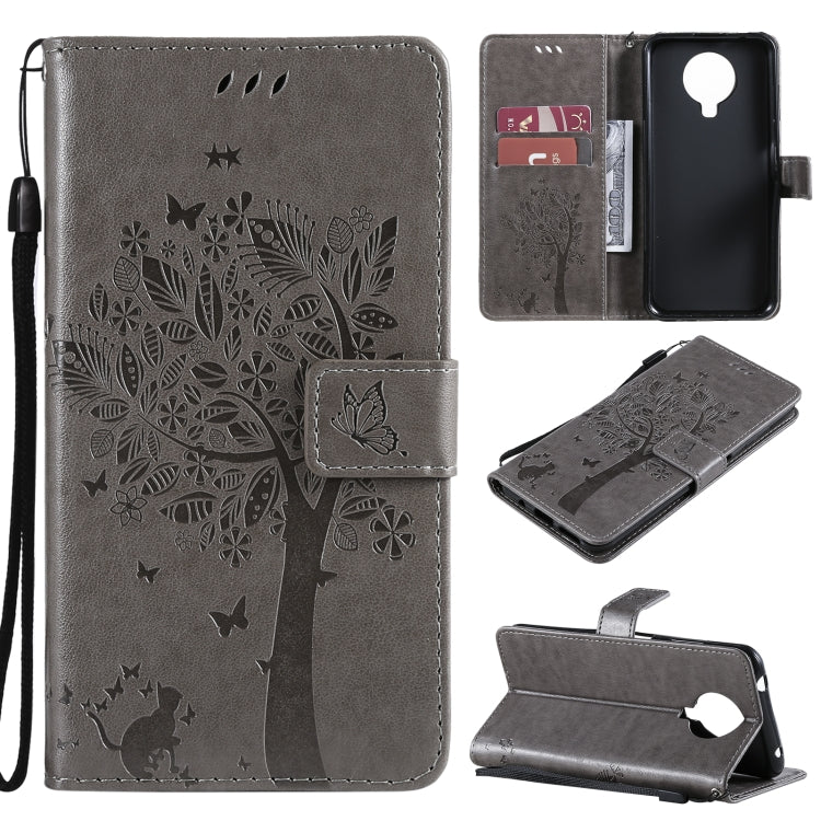 For Nokia G20 Tree & Cat Pattern Pressed Printing Horizontal Flip PU Leather Case with Holder & Card Slots & Wallet & Lanyard