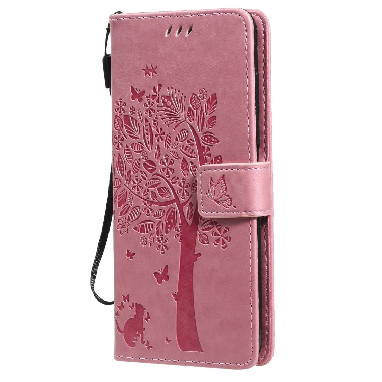For Nokia G20 Tree & Cat Pattern Pressed Printing Horizontal Flip PU Leather Case with Holder & Card Slots & Wallet & Lanyard