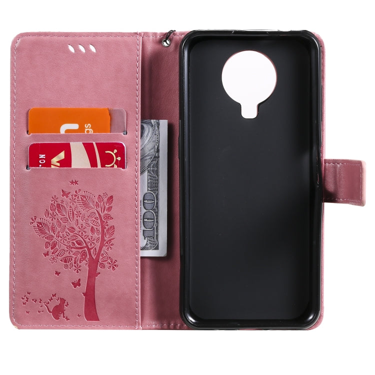 For Nokia G20 Tree & Cat Pattern Pressed Printing Horizontal Flip PU Leather Case with Holder & Card Slots & Wallet & Lanyard