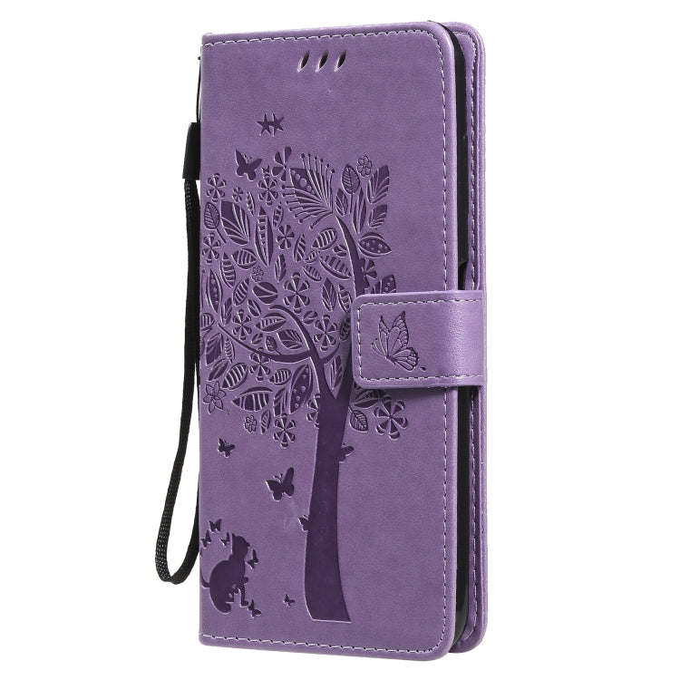 For Nokia G20 Tree & Cat Pattern Pressed Printing Horizontal Flip PU Leather Case with Holder & Card Slots & Wallet & Lanyard