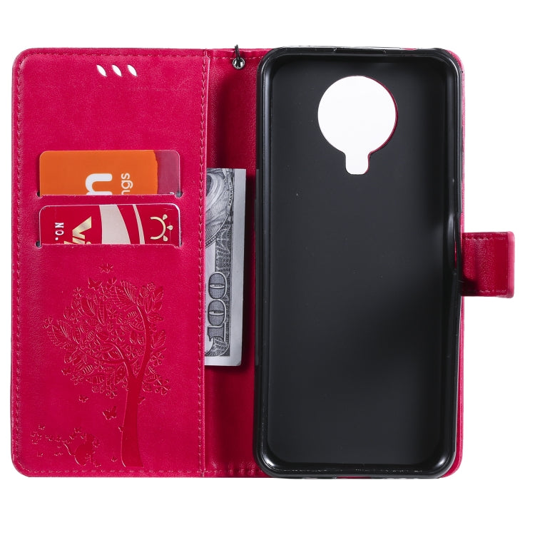 For Nokia G20 Tree & Cat Pattern Pressed Printing Horizontal Flip PU Leather Case with Holder & Card Slots & Wallet & Lanyard