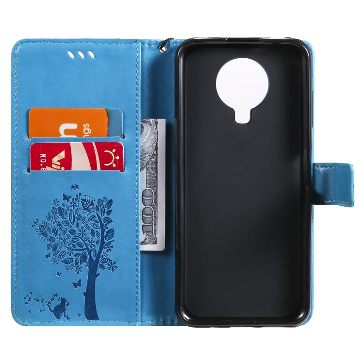 For Nokia G20 Tree & Cat Pattern Pressed Printing Horizontal Flip PU Leather Case with Holder & Card Slots & Wallet & Lanyard