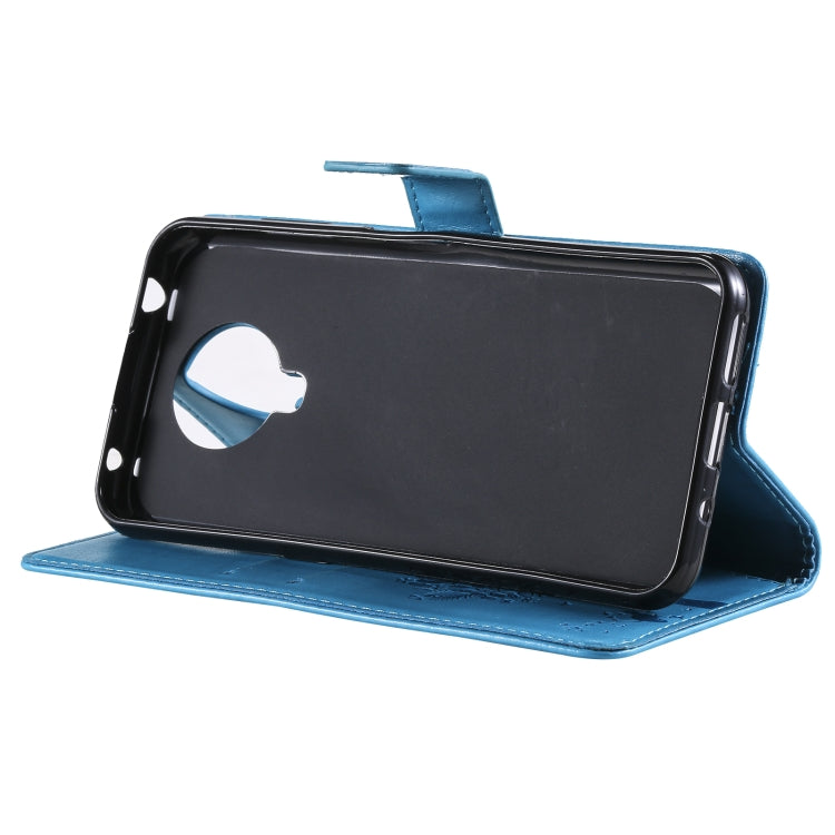 For Nokia G20 Tree & Cat Pattern Pressed Printing Horizontal Flip PU Leather Case with Holder & Card Slots & Wallet & Lanyard