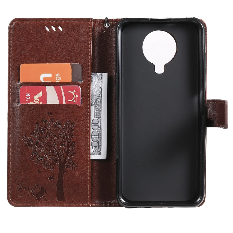 For Nokia G20 Tree & Cat Pattern Pressed Printing Horizontal Flip PU Leather Case with Holder & Card Slots & Wallet & Lanyard