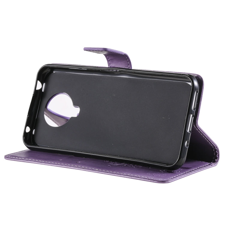 For Nokia G20 Tree & Cat Pattern Pressed Printing Horizontal Flip PU Leather Case with Holder & Card Slots & Wallet & Lanyard