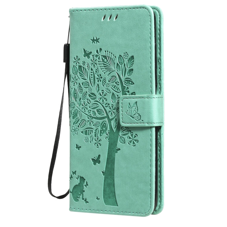 For Nokia G20 Tree & Cat Pattern Pressed Printing Horizontal Flip PU Leather Case with Holder & Card Slots & Wallet & Lanyard