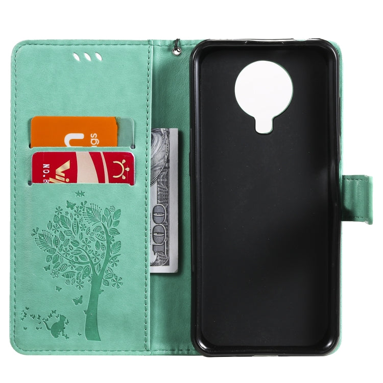 For Nokia G20 Tree & Cat Pattern Pressed Printing Horizontal Flip PU Leather Case with Holder & Card Slots & Wallet & Lanyard