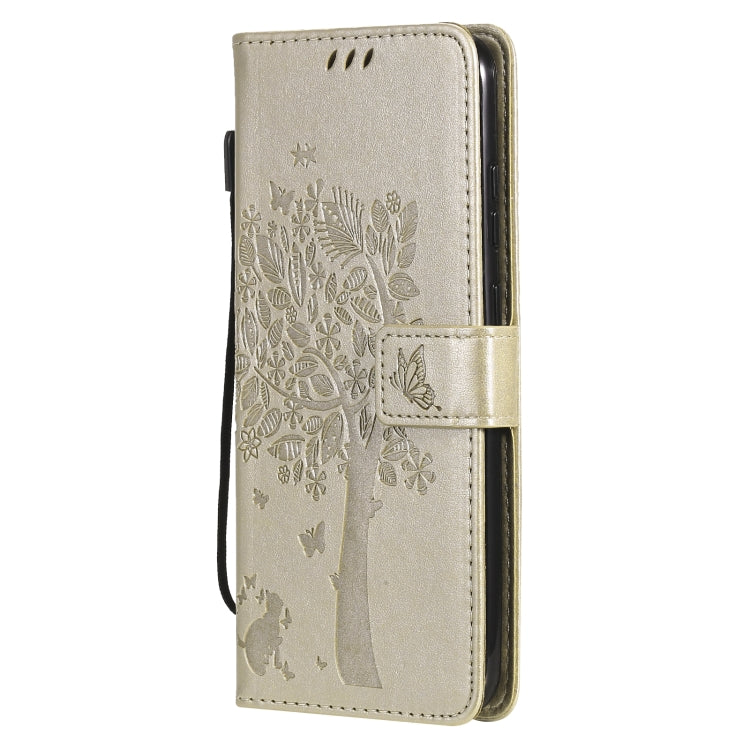 For Nokia 5.3 Tree & Cat Pattern Pressed Printing Horizontal Flip PU Leather Case with Holder & Card Slots & Wallet & Lanyard