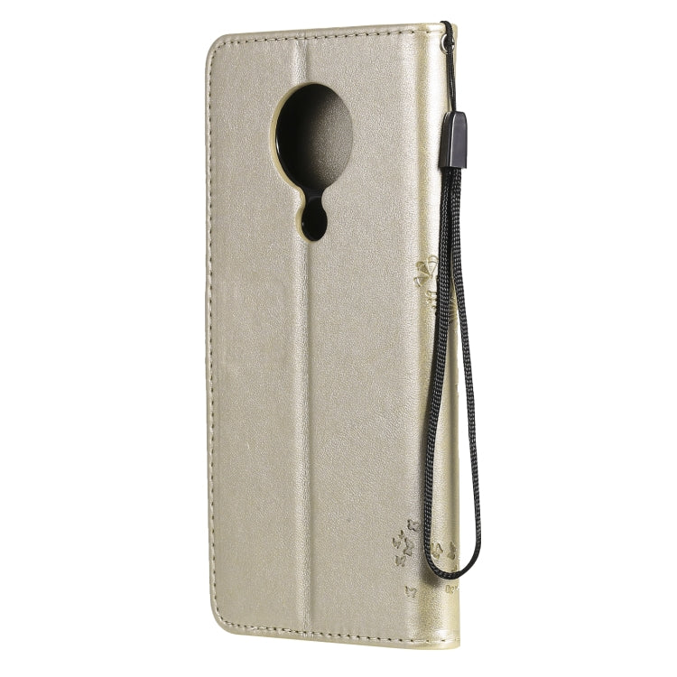 For Nokia 5.3 Tree & Cat Pattern Pressed Printing Horizontal Flip PU Leather Case with Holder & Card Slots & Wallet & Lanyard