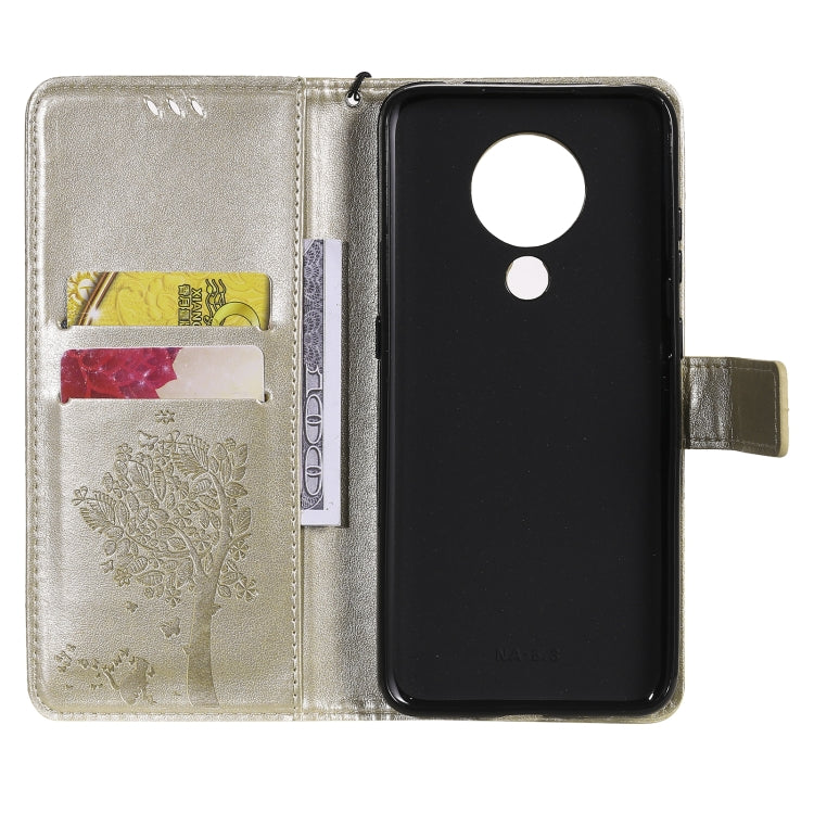 For Nokia 5.3 Tree & Cat Pattern Pressed Printing Horizontal Flip PU Leather Case with Holder & Card Slots & Wallet & Lanyard