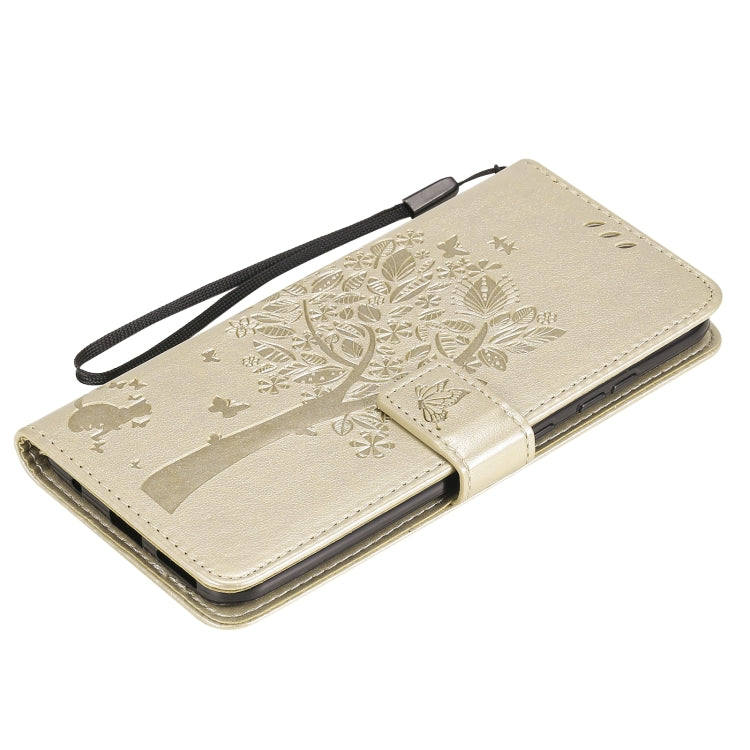 For Nokia 5.3 Tree & Cat Pattern Pressed Printing Horizontal Flip PU Leather Case with Holder & Card Slots & Wallet & Lanyard