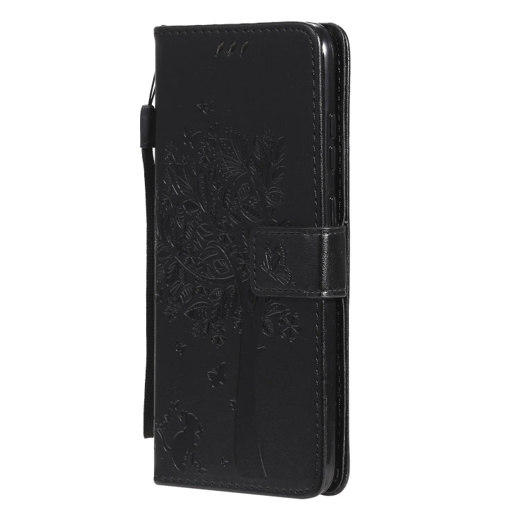 For Nokia 5.3 Tree & Cat Pattern Pressed Printing Horizontal Flip PU Leather Case with Holder & Card Slots & Wallet & Lanyard