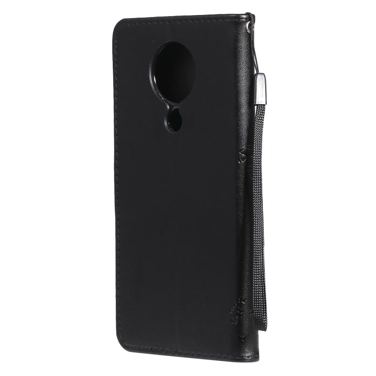 For Nokia 5.3 Tree & Cat Pattern Pressed Printing Horizontal Flip PU Leather Case with Holder & Card Slots & Wallet & Lanyard