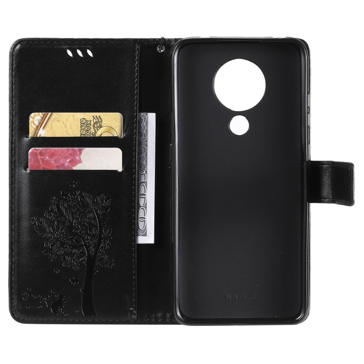 For Nokia 5.3 Tree & Cat Pattern Pressed Printing Horizontal Flip PU Leather Case with Holder & Card Slots & Wallet & Lanyard