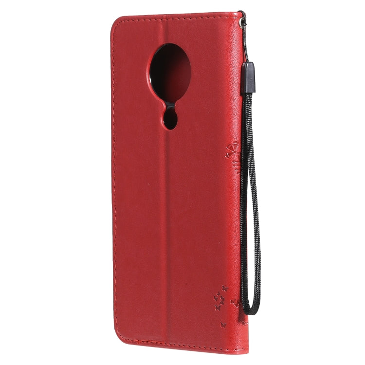 For Nokia 5.3 Tree & Cat Pattern Pressed Printing Horizontal Flip PU Leather Case with Holder & Card Slots & Wallet & Lanyard