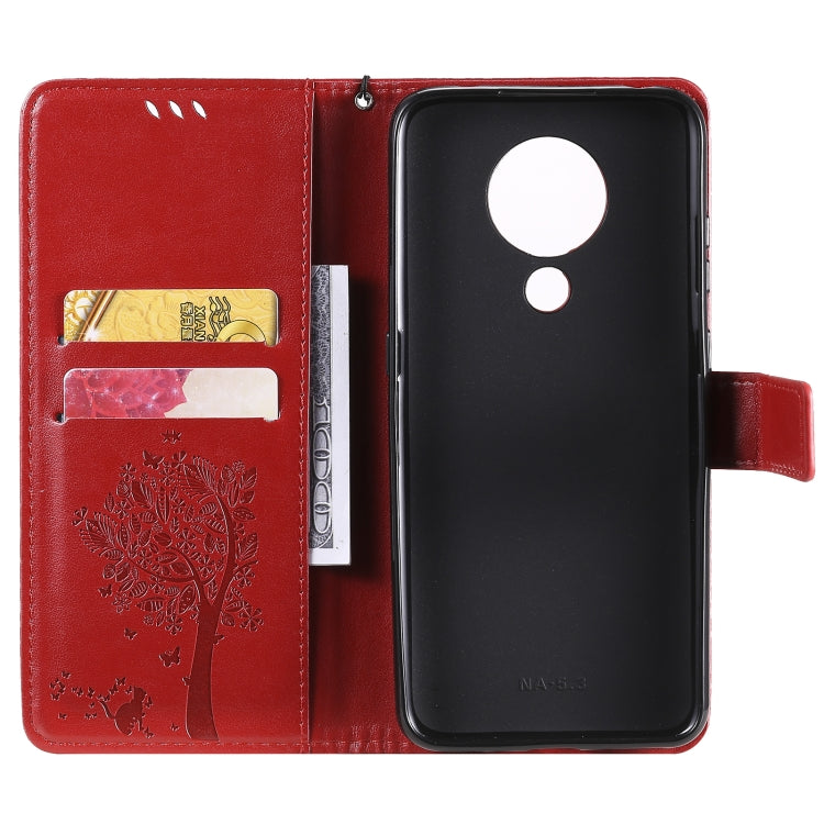 For Nokia 5.3 Tree & Cat Pattern Pressed Printing Horizontal Flip PU Leather Case with Holder & Card Slots & Wallet & Lanyard