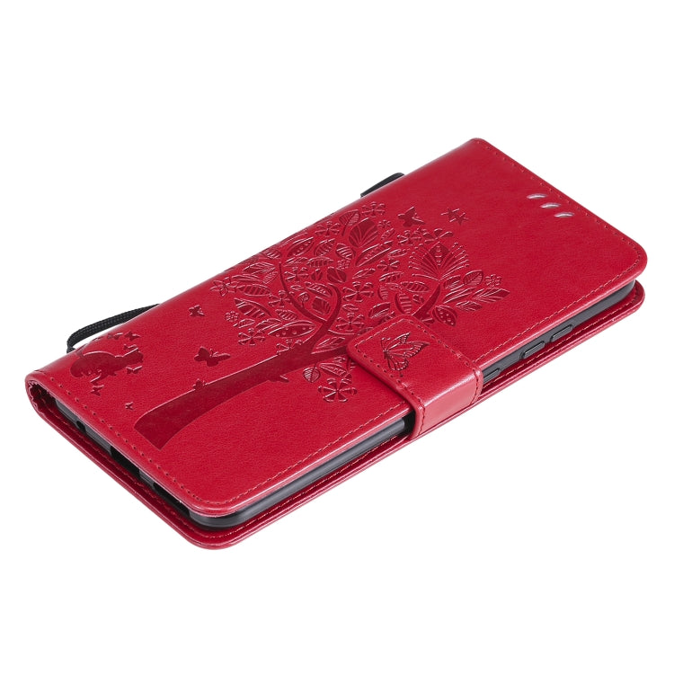 For Nokia 5.3 Tree & Cat Pattern Pressed Printing Horizontal Flip PU Leather Case with Holder & Card Slots & Wallet & Lanyard