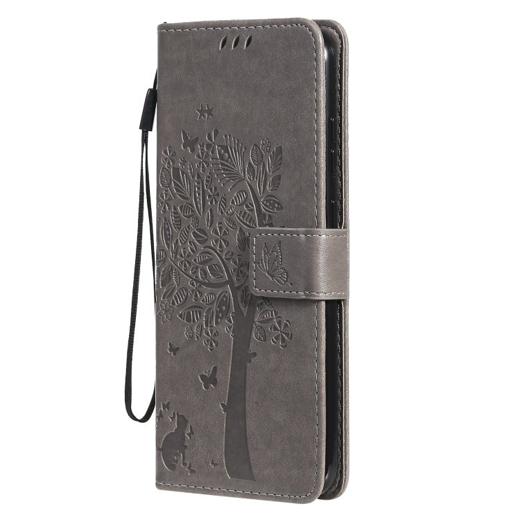 For Nokia 5.3 Tree & Cat Pattern Pressed Printing Horizontal Flip PU Leather Case with Holder & Card Slots & Wallet & Lanyard