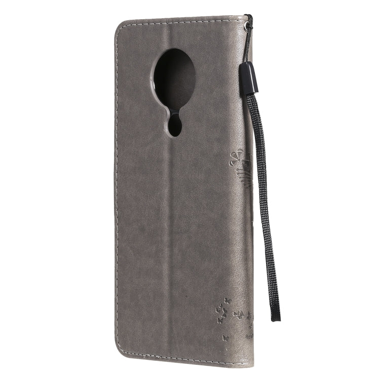 For Nokia 5.3 Tree & Cat Pattern Pressed Printing Horizontal Flip PU Leather Case with Holder & Card Slots & Wallet & Lanyard