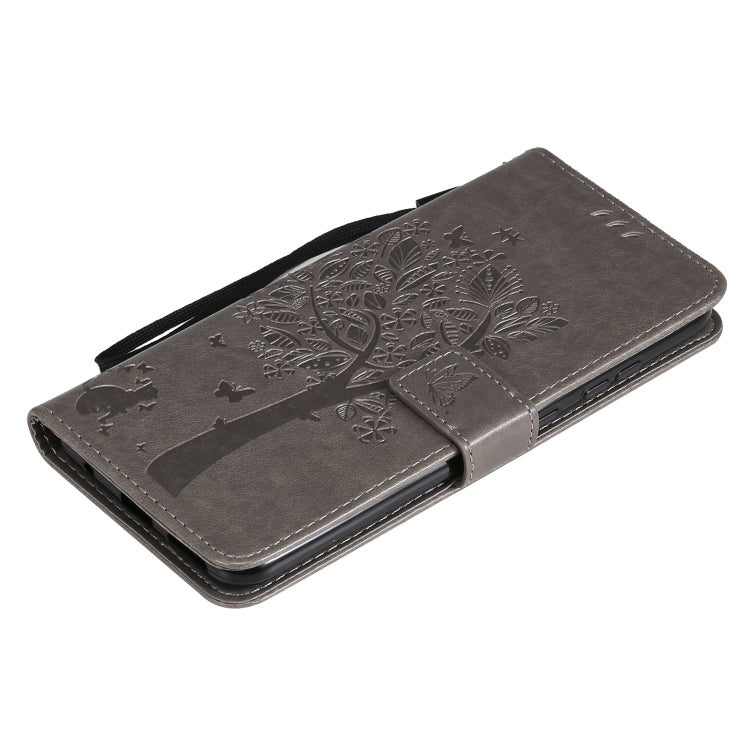 For Nokia 5.3 Tree & Cat Pattern Pressed Printing Horizontal Flip PU Leather Case with Holder & Card Slots & Wallet & Lanyard