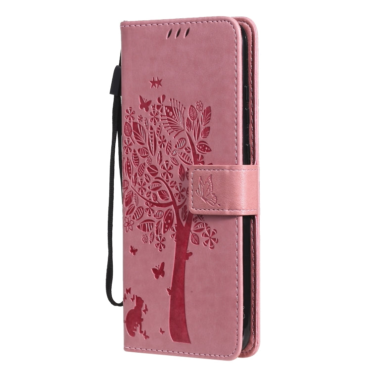 For Nokia 5.3 Tree & Cat Pattern Pressed Printing Horizontal Flip PU Leather Case with Holder & Card Slots & Wallet & Lanyard