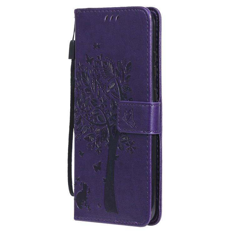 For Nokia 5.3 Tree & Cat Pattern Pressed Printing Horizontal Flip PU Leather Case with Holder & Card Slots & Wallet & Lanyard